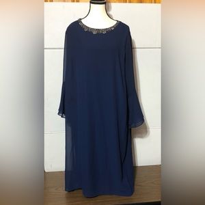 SLNY LADIES 20W navy blue evening dress with bling collar.
